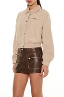 Faux Suede Cropped Bomber Jacket