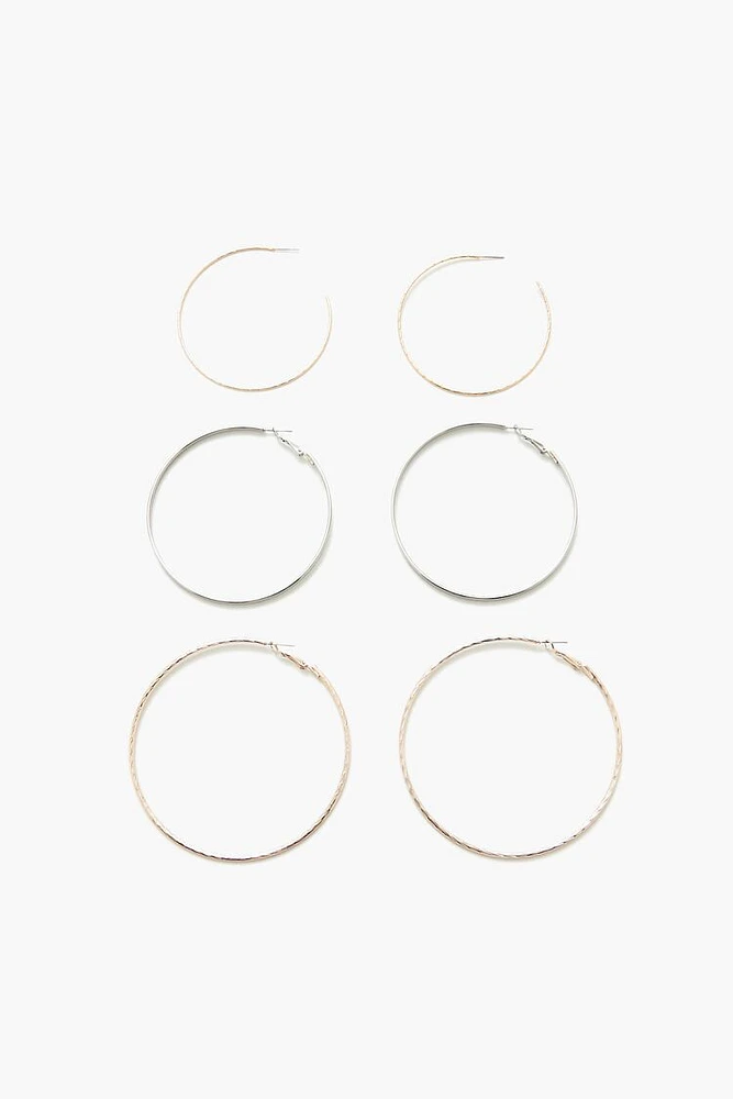 Smooth & Etched Hoop Earring Set