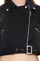 Cropped Denim Moto Jacket