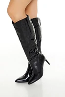 Knee-High Faux Croc Stiletto Boots