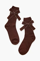 Velvet Bow Ribbed Crew Socks