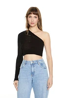 Sweater-Knit One-Shoulder Crop Top