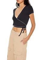 Pointelle Cropped Wrap Top