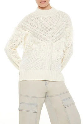 Fringe-Trim Mock Neck Sweater