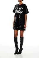 Sequin Its My Birthday T-Shirt Dress