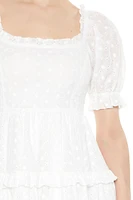 Eyelet Puff-Sleeve Mini Dress