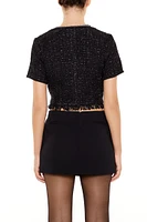 Textured Metallic Faux Gem-Trim Top