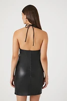 Faux Leather Halter Mini Dress