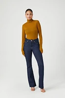 Sheer Ribbed Knit Turtleneck Top