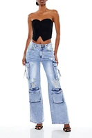 Distressed High-Rise Cargo Jeans