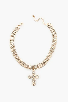 Rhinestone Cross Choker Necklace