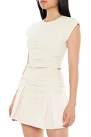 Ruched Cap-Sleeve Cutout Top