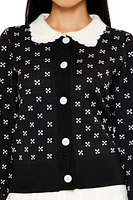 Contrast-Collar Geometric Cardigan Sweater