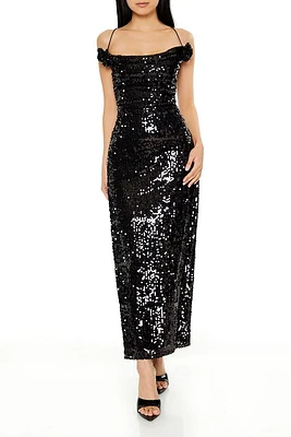 Sequin Rosette Maxi Dress