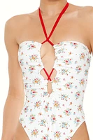 Romantic Floral Monokini One-Piece Swimsuit