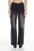 Stone Wash Wide-Leg Cargo Jeans