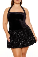 Plus Sequin Halter Mini Dress