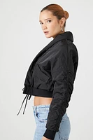 Ruched Tie-Front Puffer Jacket