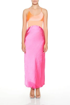 Satin Colorblock Maxi Dress