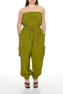 Plus Strapless Cargo Jumpsuit