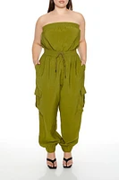 Plus Strapless Cargo Jumpsuit