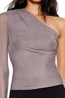 Rhinestone One-Shoulder Crop Top