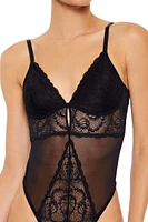 Lace-Trim Mesh Lingerie Bodysuit