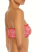 Smocked Gingham Bandeau Bikini Top