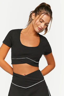 Active Contrast-Trim Tulip-Hem Crop Top