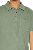 Textured Knit Pocket Polo Shirt