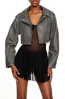 Cropped Faux Leather Moto Jacket