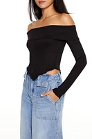 Off-the-Shoulder V-Hem Crop Top