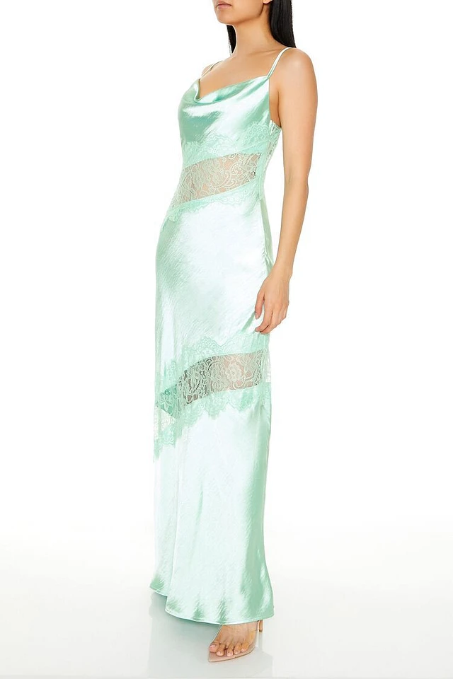 forever 21 green lace dress Satin Lace-Panel Maxi Dress YELLOW / XL main image 0