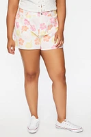 Plus Tropical Floral Denim Shorts