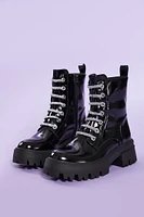 Rhinestone Faux Leather Combat Boots