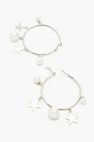 Star & Faux Pearl Hoop Earrings