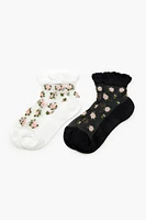 Rose Print Mesh Quarter Socks Set - 2 pack