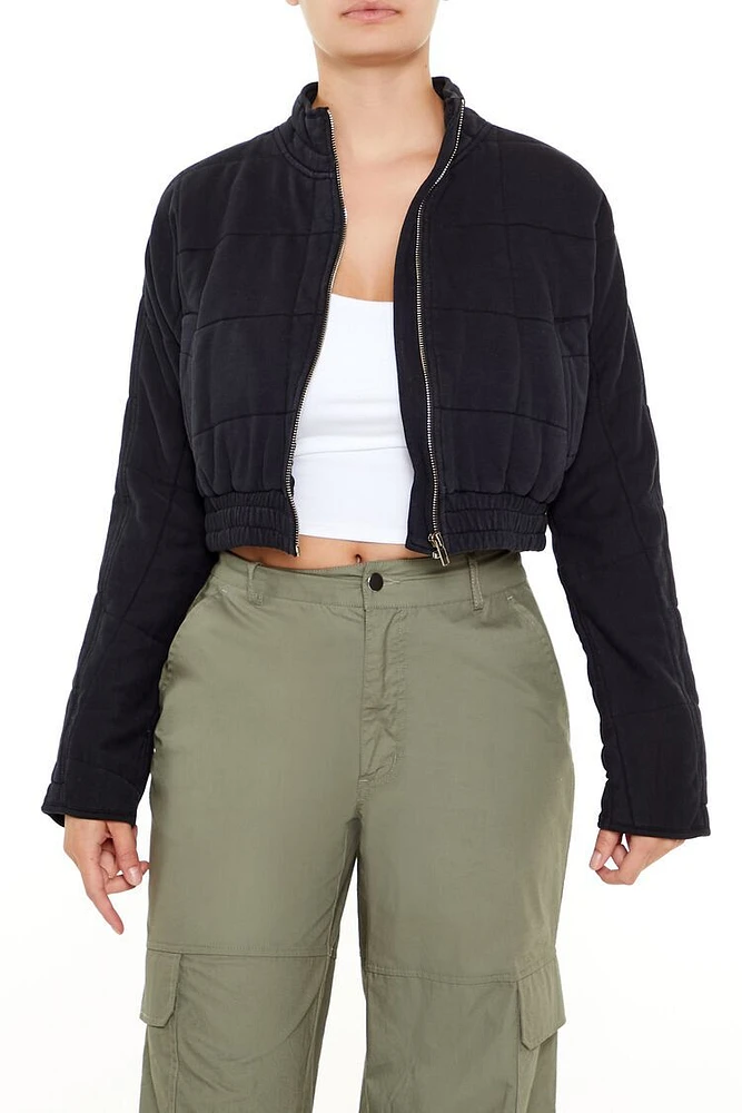 Quilted Zip-Up Cropped Jacket