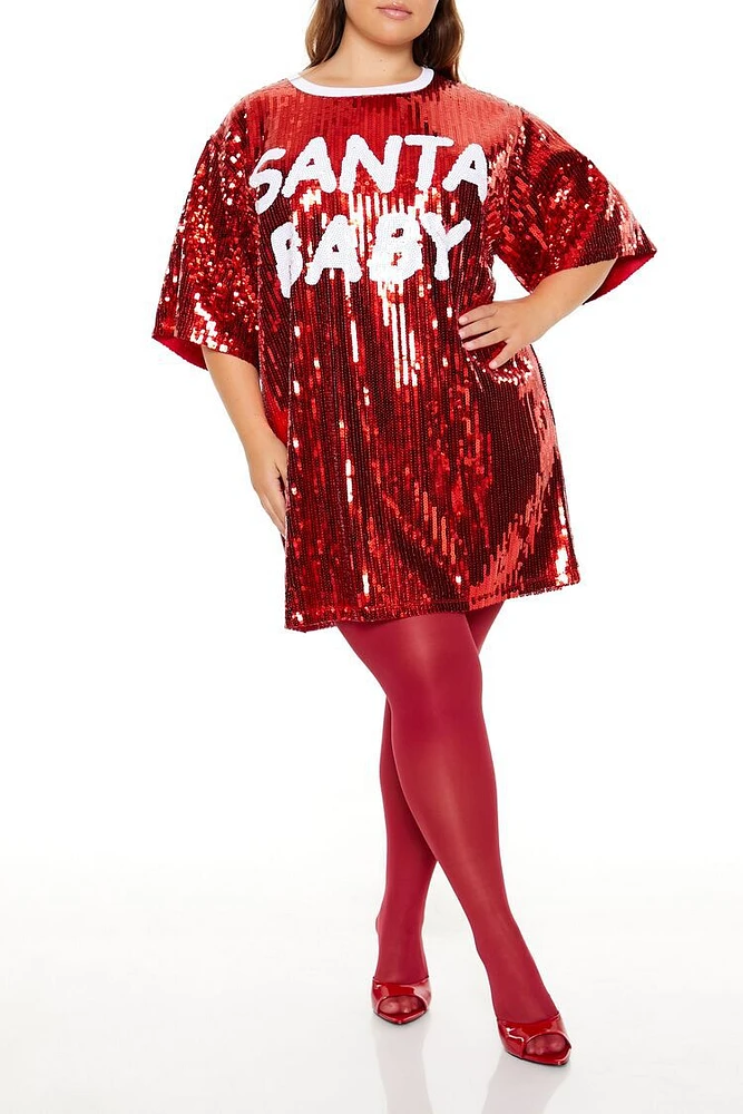 Plus Sequin Santa Baby T-Shirt Dress