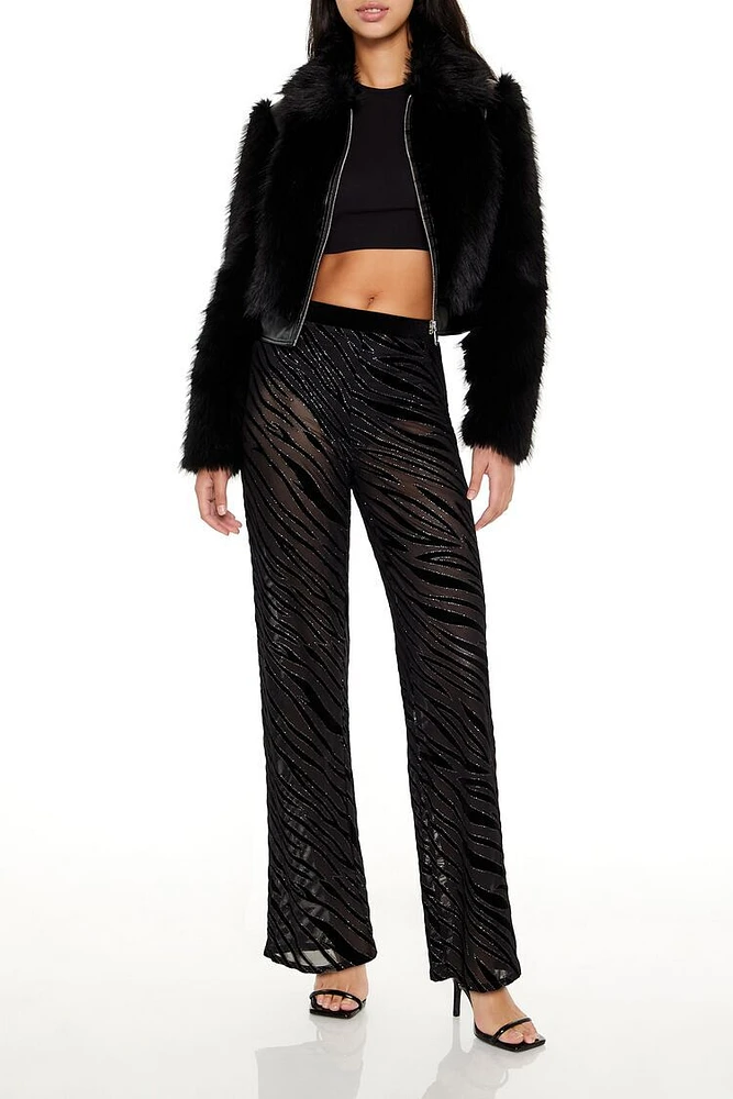 Sheer Sequin Zebra Flare Pants