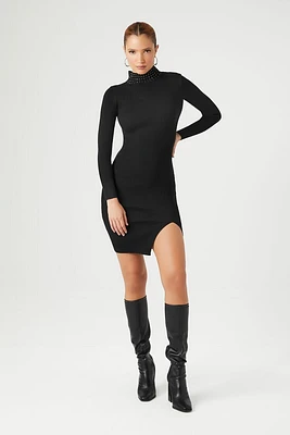 Studded Mock Neck Sweater Dress