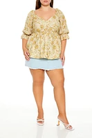 Plus Floral Print Flounce Top