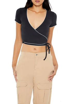 Pointelle Cropped Wrap Top