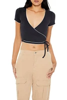 Pointelle Cropped Wrap Top