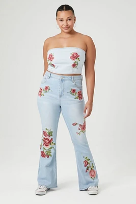 Plus Floral Denim Tube Top