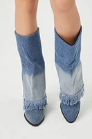 Frayed Denim Overlay Boots