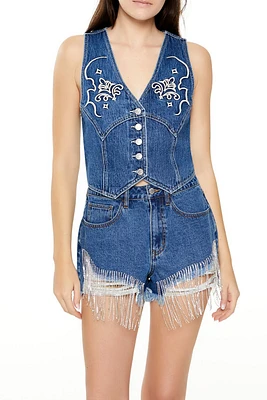 Embroidered Denim Vest