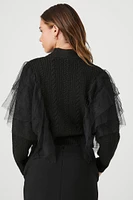 Mesh Ruffle Mock Neck Sweater