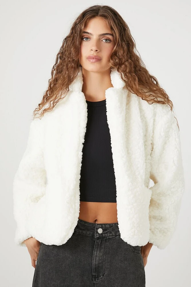 Faux Shearling Open-Front Jacket