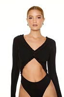 Ruffle-Trim Cutout Bodysuit